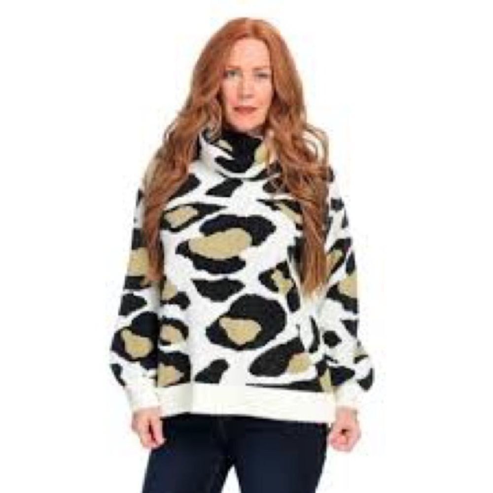 NWT Donna Salyers fabulous animal print faux fur Cowl Neck Sweater size small